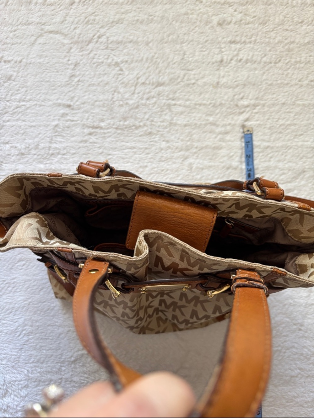 Michael Kors Tan & Brown MK Signature Tote with Leather Trim - Picture 12 of 15